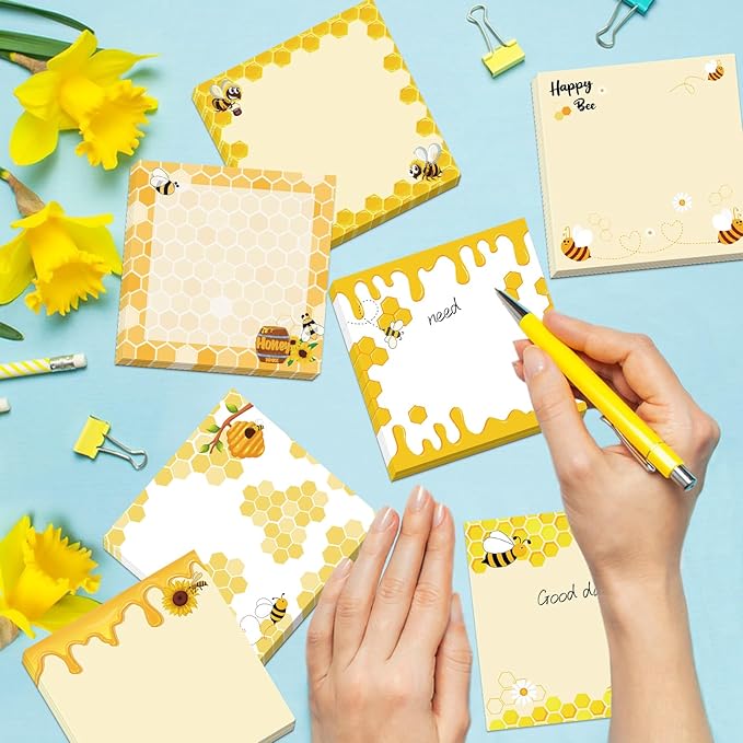 600Pcs Bee Sticky Notes, Self-Stick Bee Note Pads to Do List Memo Pads Cute Sunflower Bee Memo Notes Message Reminder for Bee Lovers Spring Summer Office Home School Supplies