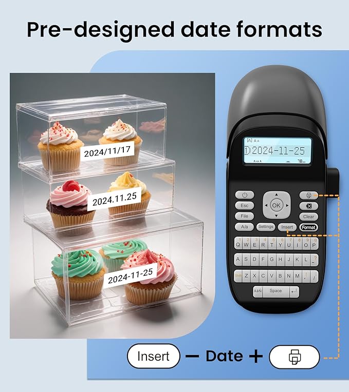 Bluetooth Label Maker Machine with-Tape, Label Maker with Keyboard Multiple Fonts & Icons, LT12 Rechargeable Labeler Portable Handheld Label Makers Waterproof-Labels for Home Kitchen Office School
