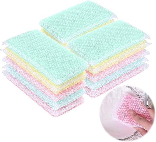 KRIZJUES Sponge Individually Wrapped, Kitchen Dishwashing Sponge, Mesh Net Scouring Pad, Odor-Free Sponge Wipes Suitable for Pieces
