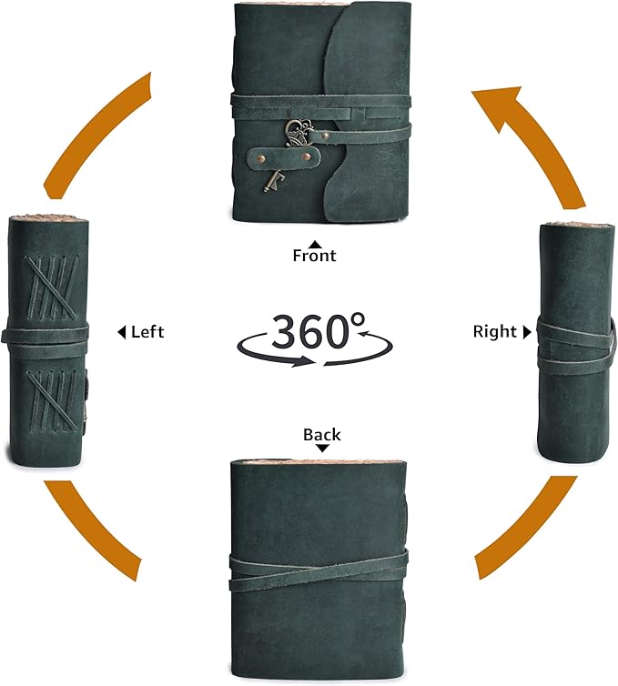 LEATHER VILLAGE Vintage Leather Journal – 200 Handmade Vintage Deckle Edge Paper – Leather bound Journal For Women Men – Vintage Key Closure - Book of Shadows - Turquoise - 13X8 inches