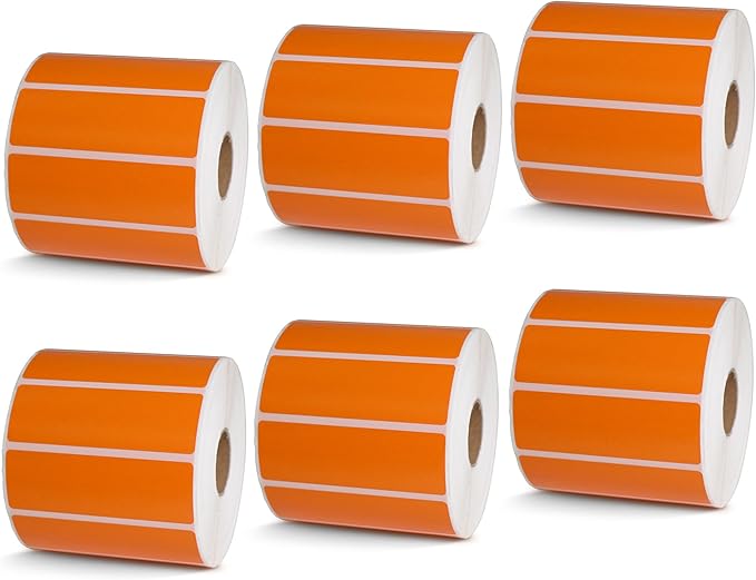 BETCKEY - 3" x 1" UPC Barcode & Address Labels Compatible with Zebra & Rollo Label Printer,Premium Adhesive & Perforated[Orange, 6 Rolls, 8250 Labels]