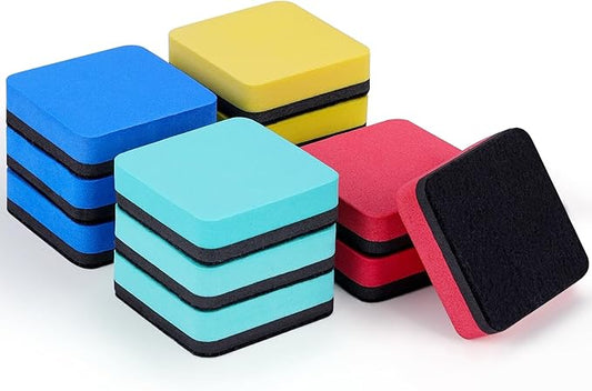 XKDOUS 12 Pack Dry Erase Eraser, Magnetic Whiteboard Eraser, Small White Board Eraser for Kids, Dry Erase Board Eraser, Mini Dry Erase Erasers Perfect for Classroom(4 Color, 2 x 2 Inch)