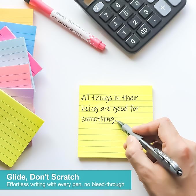Lined Sticky Notes, 8 Pads 4x4 Sticky Notes Self-Stick Note Pad Its Bright Post Colorful Stickies for Office Home School Meeting