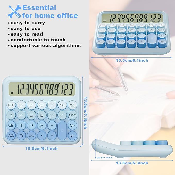 DECKLIT Battery Desk Calculator - 12 Digit Extra Large 5-Inch LCD Display, Big Buttons Easy to Press, 15Tilt Screen for Kids (Colourful)