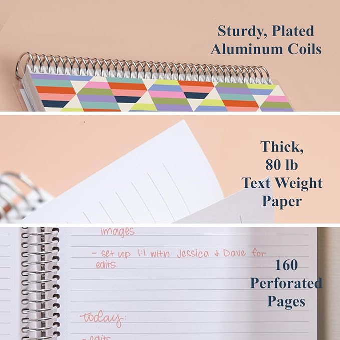 Erin Condren 8.5” x 11” Lined Spiral Notebook, College-Ruled Layout with 80 Lb. Paper, Hypnotic Cover, 160 Lined Notebook Pages, Platinum Coil, Stickers Included