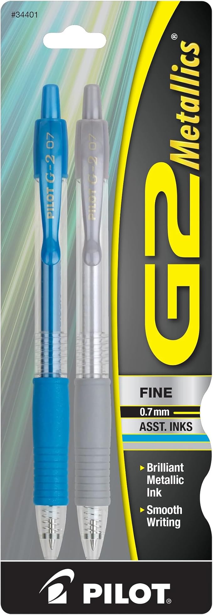 PILOT G2 Metallics Refillable & Retractable Rolling Ball Gel Pens, Fine Point, Assorted Color Inks, 2-Pack (34401)