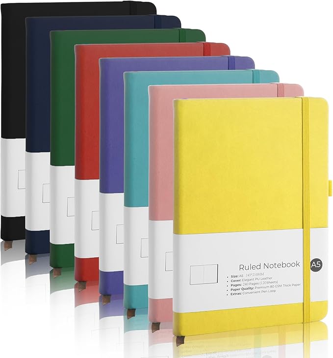 MIVIDE 8 Pack Journal Notebook Bulk, A5 Lined Notebook Journals Bulk, Hardcover Notebook for Writing, College Ruled Notebook for Business Work Travel School Office, 5.8" x 8.3", Multicolored