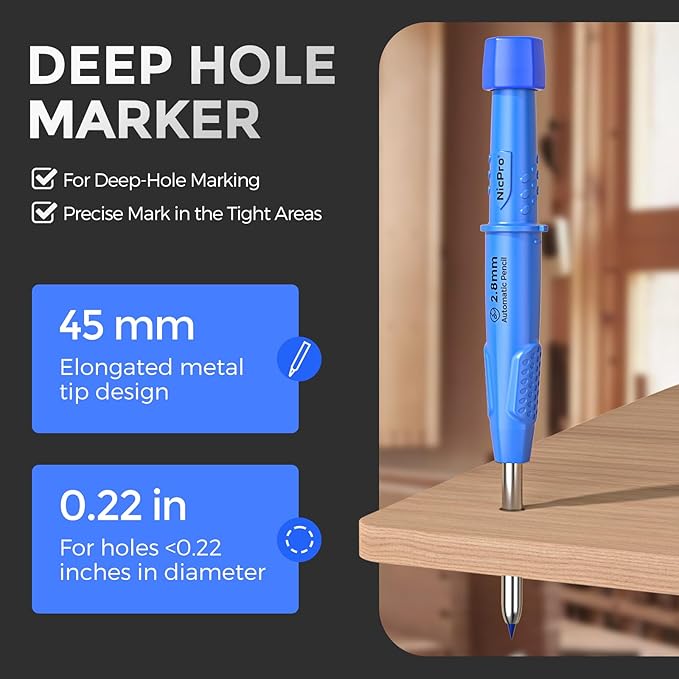 Nicpro 5 Pack CP3000 Carpenter Pencils with Sharpener, Mechanical Pencil Set with 59 Refills, Heavy Duty Working Tools, Construction Pencil for Architect Marking (Red, Black, Orange, Green, Blue)