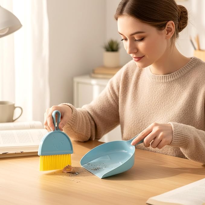 PercyEffie 9pcs mini Broom and Dustpan Set Small Broom and Dustpan Set with Handle Portable Desktop Sweep Tools mini dustpans and Brush Sets for Car Interior,Cleaning Tools,Sofa3 Colors