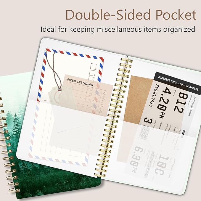 Cute Spiral Notebook journal A5 Aesthetic Pretty Floral Design for Women Girls Kawaii with Pocket, 8.5 x 5.7 inch, Green Forest