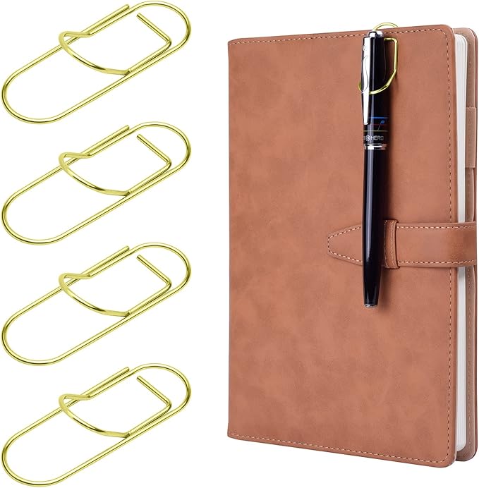 Wisdompro Pen Clip, 12 Pack Stainless Steel Pencil Clip Holder for Notebook, Books, Journal, Clipboard, Paper, etc. - Fits Almost Any Pen Size (Gold)