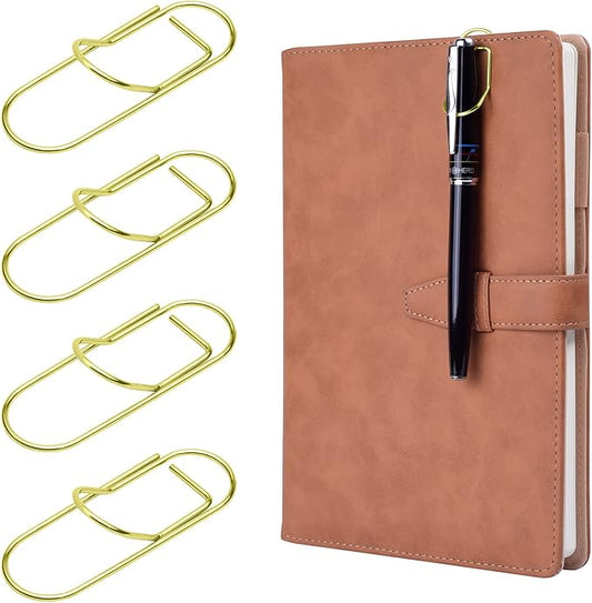Wisdompro Pen Clip, 12 Pack Stainless Steel Pencil Clip Holder for Notebook, Books, Journal, Clipboard, Paper, etc. - Fits Almost Any Pen Size (Gold)