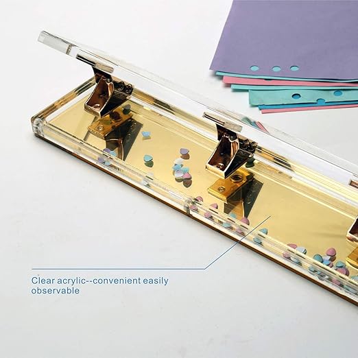 Acrylic and Gold Standard 3 Hole Punch,10 Sheet Capacity, Desktop Hole Puncher 3 Ring, Office Desktop Accessory,Clear/Gold