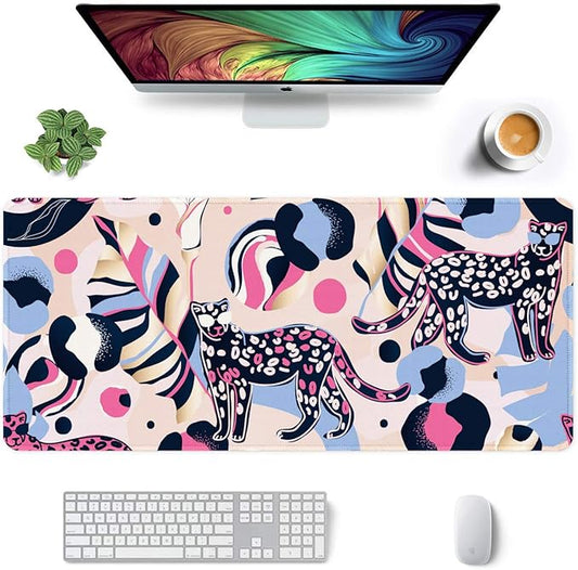 Auhoahsil Large Gaming Mouse Pad, Animal Theme XXL 35.4 x 15.7 in Desk Pad Stitched Non-Slip Rubber Long Computer Mousepad Thin Extended Full Size Desk Mat for Desktop, Laptop, Wireless Mice, Pink