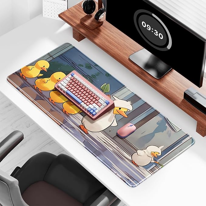 Auhoahsil Desk Mat, Ultra Large Mouse Pad, XXL Gaming Mousepad, Pretty Desk Pad, Big Extended Full Size Desktop Desk Matt for Keyboard, Laptop & Computer, 35.5 x 15.7 in, Anime Cute Ducks