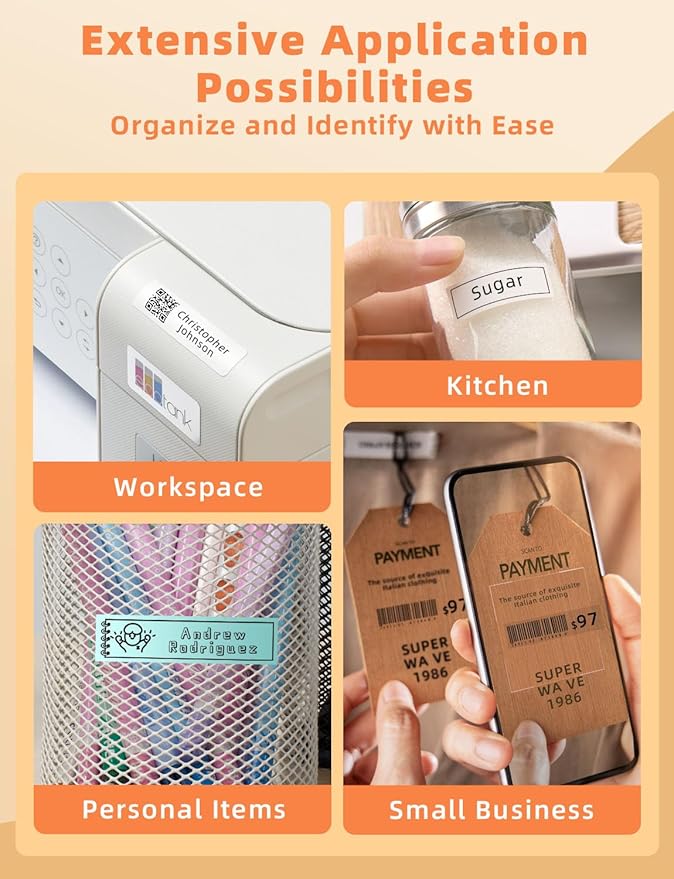 MakeID E1 Q1 Label Maker Tape Refills, 9mm x 4m (0.35" x 13') Continuous Sticker Thermal Laminated Waterproof Self-Adhesive Multipurpose Labeling Tape Replacement