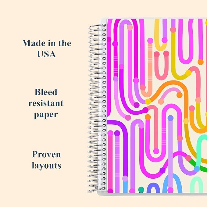 Erin Condren 7” x 9” Productivity Spiral Notebook, Lines & Checklist Layout with 80 Lb. Paper, Journey Cover, 160 Productivity Notebook Pages, Platinum Coil, Stickers Included