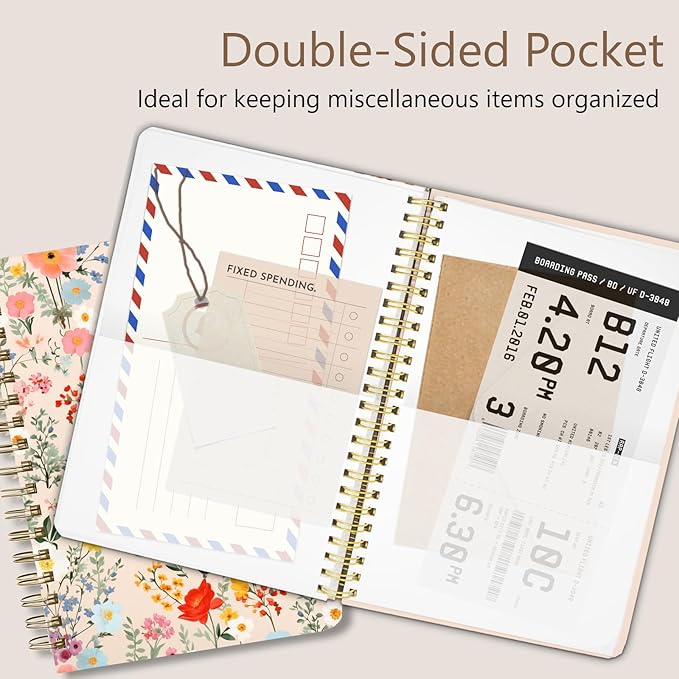 Cute Spiral Notebook journal A5 Aesthetic Pretty Floral Design for Women Girls Kawaii with Pocket, 8.5 x 5.7 inch, Yellow Floral