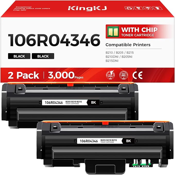 B205 B210 B215 High-Yield Toner Cartridge Black 2-Pack Replacement for Xerox 106R04346 106R04347 Toner Compatible with Xerox B210 B205 B215 B210DNI B205NI B215DNI Laser Printer Ink All-in-One Copier