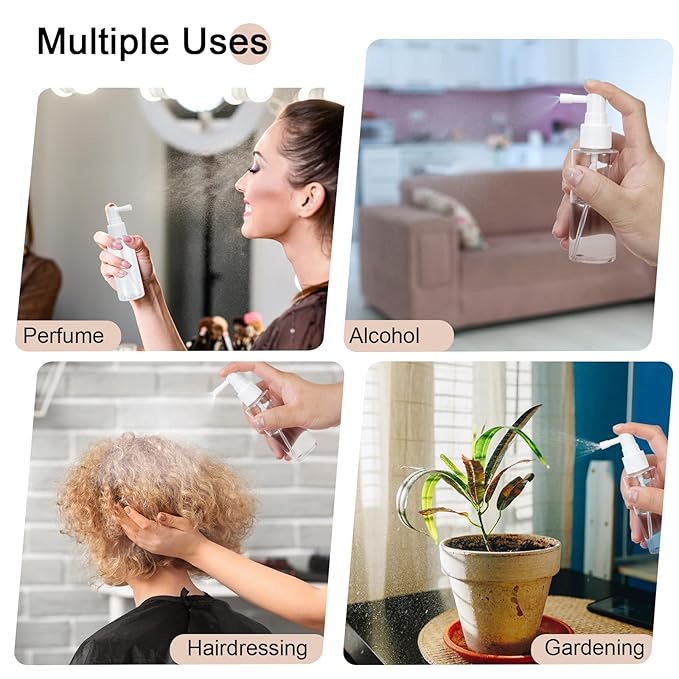 Yebeauty 2oz/60ml Portable Spray Bottles Small Plastic Empty Fine Mist with Tight Cap and Long Mouth Clear TSA Approved Travel Size Spray Atomizer for Plants Perfumes Cleaning Mouthwash, 4 Pack
