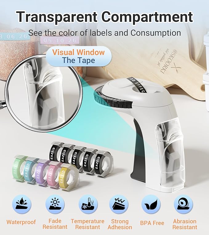 Embossing Label Maker Machine with Tapes, Vintage Embossed Label Maker Manual, Retro 3D Black Emboss Labeler with 10 Rolls 9mm Macaroon Embossing Label Tapes for Home Scrapbooking Supplies, DIY Craft