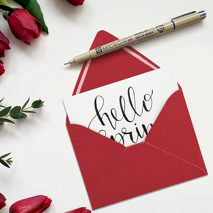 A7 Red Envelopes 5 x 7 With Gold Border,- 50 Pack,For 5x7 Cards| Quick Self Seal| Perfect for Weddings, Invitations, Photos, Graduation, Baby Shower| Thick Luxury paper|5.25 x 7.25 Inches