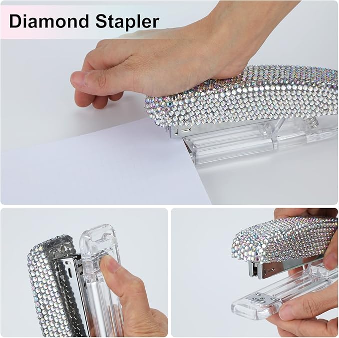 Office Stationery Set,Desk Accessory Kit, Home Office Necessary- Stapler & Desktop Tape Dispenser & Ballpoint Pens & Scissor 4 Piece Office Desk Accessories Kits(White&AB)