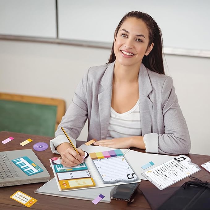 B1ykin Sticky Notes Set, Cartoon Theme Cute Self-Stick Notes Pad Teacher Appreciation Gifts， Self-Adhesive Writing Memo Pages Sticky to Do Notepad Thank You Gift for School Classroom (Music Teacher)