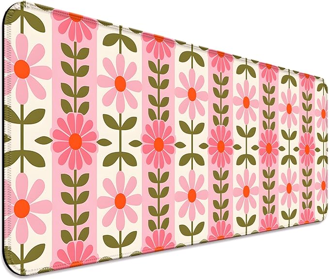Pretty Pink Flowers Gaming Desk Mat, Computer Keyboard Large Extended Long Floral Mouse Pad for Office and Home, XL (W11)
