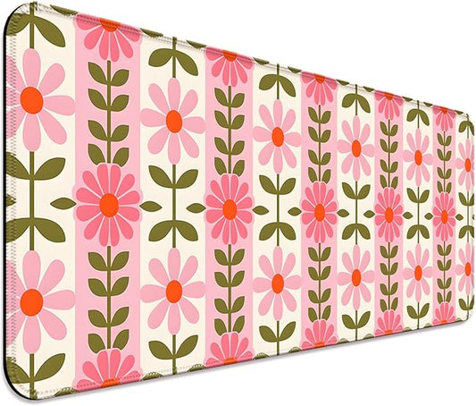 Pretty Pink Flowers Gaming Desk Mat, Computer Keyboard Large Extended Long Floral Mouse Pad for Office and Home, XL (W11)