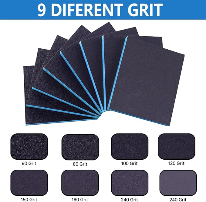 8 Pack 240 Grits Sanding Sponge, Coarse Sanding Block, Washable and Reusable Wet Dry Sandpaper Block Sandpaper Sponge for Wood Metal FurniturePaint and Drywall