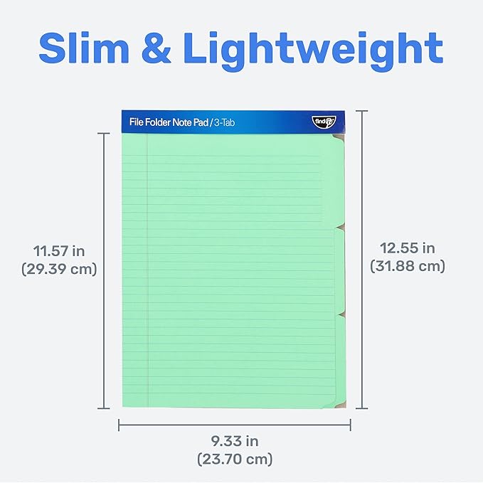 Find It File Folder Notepad - Pack of 36-9.5 x 12.5 Inch Notebook Organizer Folders for Filing, Document, and Clipboard Organization - Green