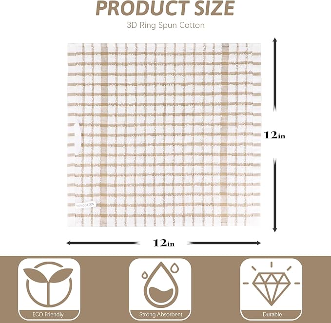 Nialnant 12PCS Dish Cloths,100% Cotton Soft Absorbent Cleaning Rags,Quick Drying Dish Towels for Kitchen,Washing Dishes-Blue Plaid+Yellow Plaid,12x12in