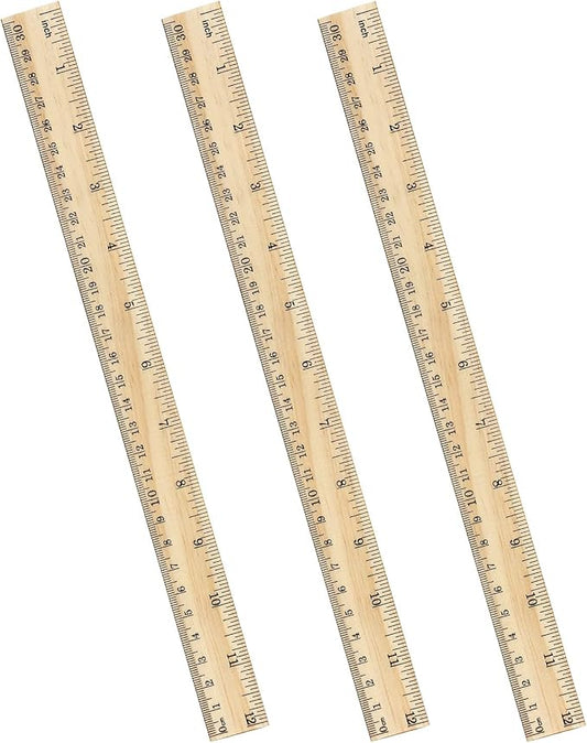 ZZTX 3 Pack Wooden Ruler 12 Inch Rulers Bulk Wood Measuring Ruler for Students Office School Supplies 2 Scale (30 cm)