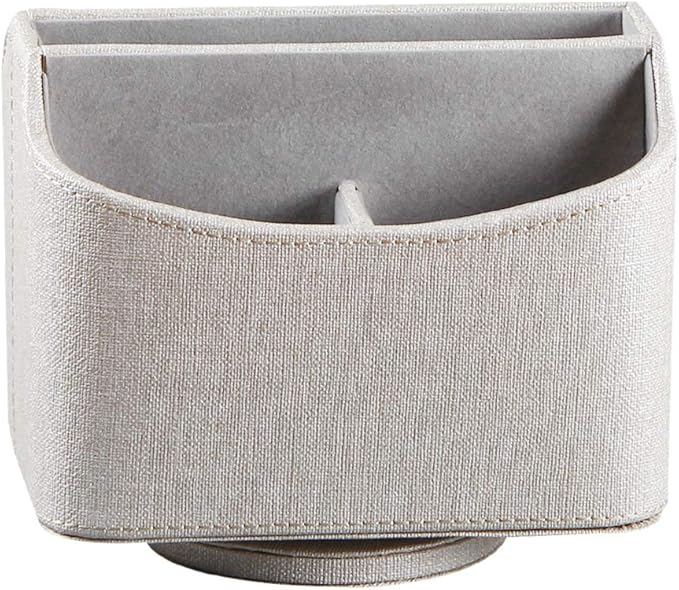 PU Leather Remote Control Holder,360 Degree Spinning Desk TV Remote Caddy,Desk Organizers and Accessories,for Controller,Media,Mail,Calculator,Mobile Phone,Pen Storage Holder(Beige)