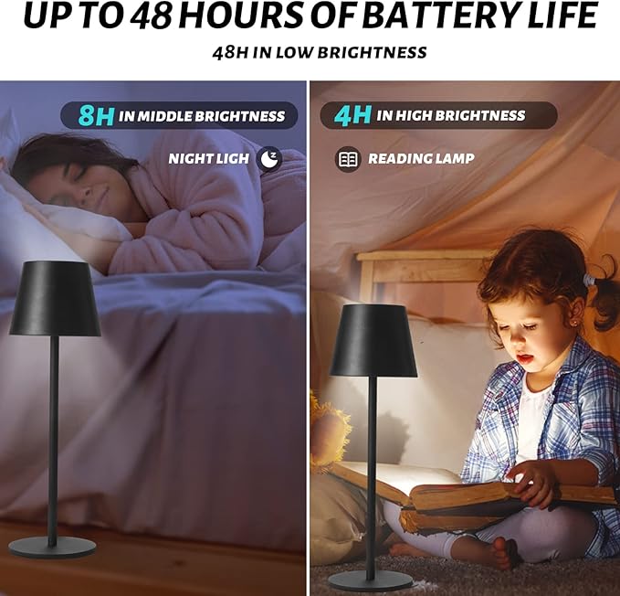 Maksone 2 Pack RGB Cordless Table Lamp, 6600mWh Rechargeable Battery Desk Lamp, 3000K Stepless Dimming and Led Color Changing Night Light, IP54 Waterproof Outdoor Portable Lamp for Patio (Black)