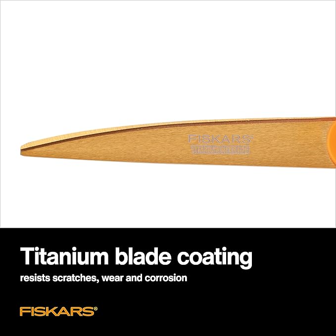 Fiskars Titanium Shop Shears, Stainless Steel Precision-ground Scissors for All Purposes, Yard and Garden Tool, 9 in, Orange