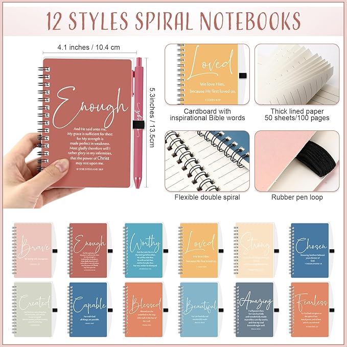 Kosiz 36 Sets Inspirational Christian Gifts Bulk Christian Notebooks Prayer Journals with Pens Spiral Bible Journals Religious Gifts for Church Grandparent Pastors Day Sunday School (Bright Color)
