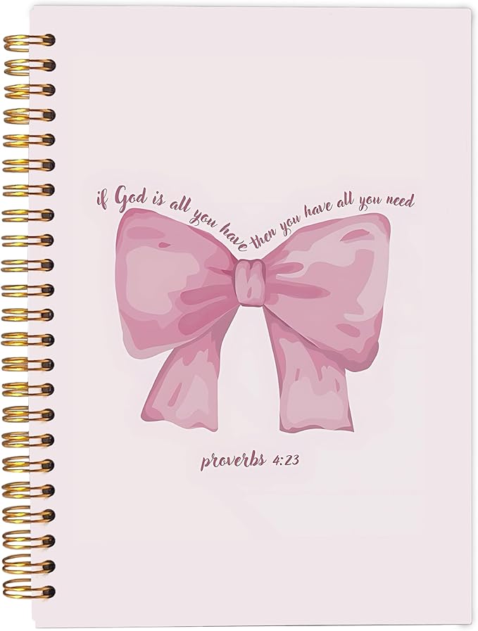 Christian Notebook Journal, Pink Bow Coquette Journal Notebook, Bible Journaling Notebook, Preppy Notebook, Pink Girly Notebook, Pink Office Supplies, Spiral Notebook 5.5x8.3 Inch
