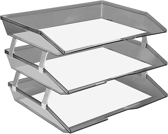 Acrimet Facility 3 Tier Letter Tray, Side Load, Letter Size/A4, Desktop File Organizer, Plastic (Clear Smoke Color)