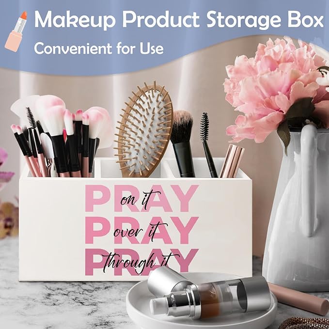 SNNDER Christian Pen Holder for Desk, Prayer Christian Gifts for Women, Pray on It Pray Over It Pray Through It Wooden Pen Pencil Holder Organizer for Home Office Desk Accessories