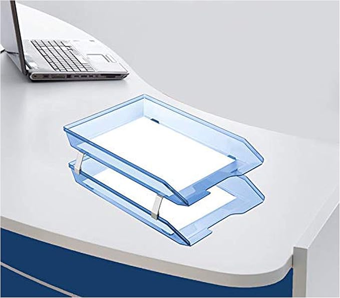 Acrimet Facility 2 Tier Letter Tray, Front Load, Letter Size/A4, Desktop File Organizer, Plastic (Clear Blue Color)