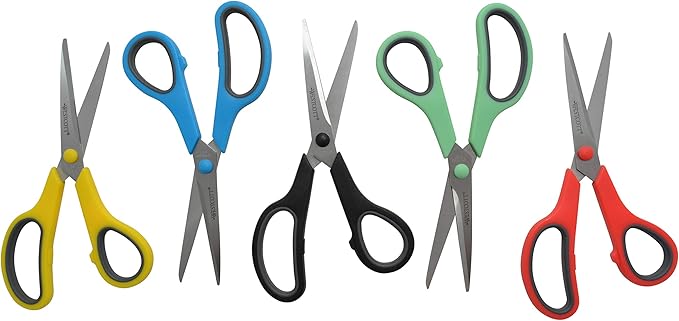 Westcott 8" Straight Stainless Steel Soft Handle Scissors, Assorted Colors, Pack of 15