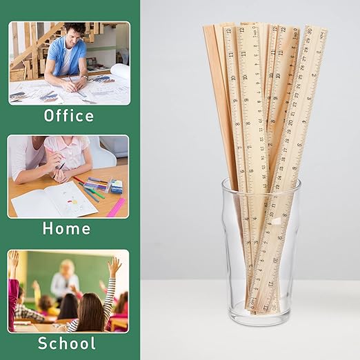 WUWEOT 72 Pack Wooden Ruler, 12 Inch Rulers Bulk, Office Wood Measuring Ruler, Double Sided Drafting Rulers for Home, Student, Office Use