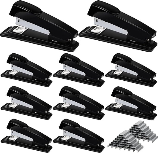 Yahenda 10 Pieces Staplers Bulk with Staples 20 Sheet Capacity Black Compact Desktop Heavy Duty Stapler for Desk Office School
