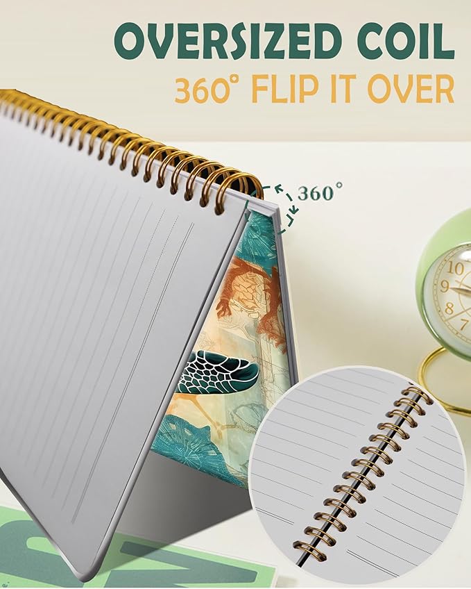 Ruled Spiral Writing Notebook,A5 Hardcover Lined College Journal for Women Lady Girl,Strong Twin-Wire Binding with Premium Paper,8.4" X 6",Perfect for School,Office,Home Gifts(tropical sea turtle)
