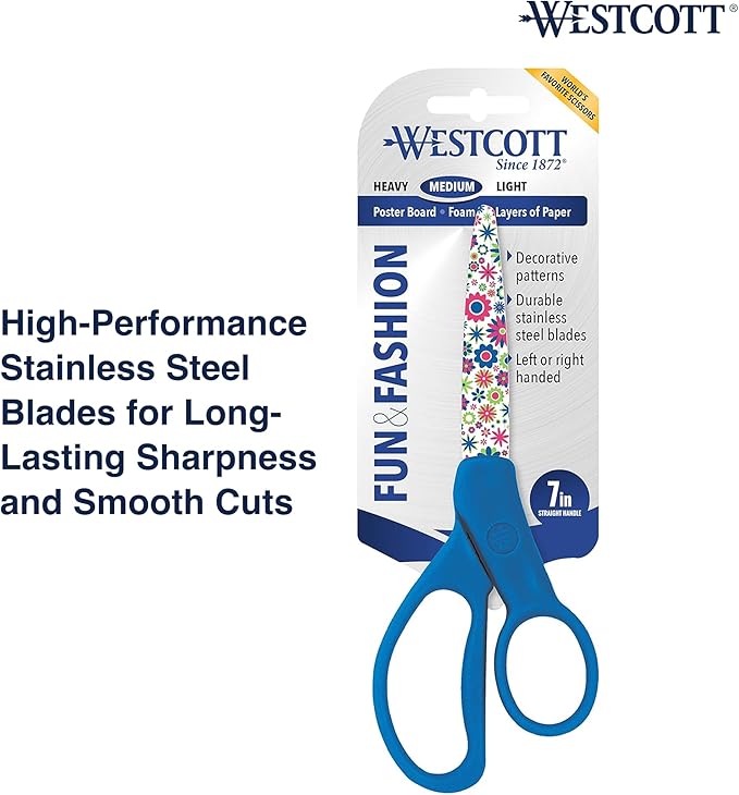 Westcott ‎16401 7-Inch Fun & Fashion Student Scissors For Office, Home, and School