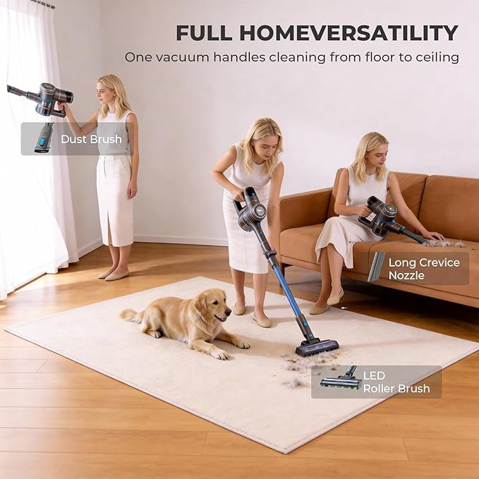 Apical Life Cordless Vacuum Cleaner, 23Kpa 300W Stick Vacuum with Foldable Tube, 45 Mins Runtime, LED Headlight, HEPA Filter, Wall-Mounted Storage, 3-in-1 for Carpet and Hard Floor