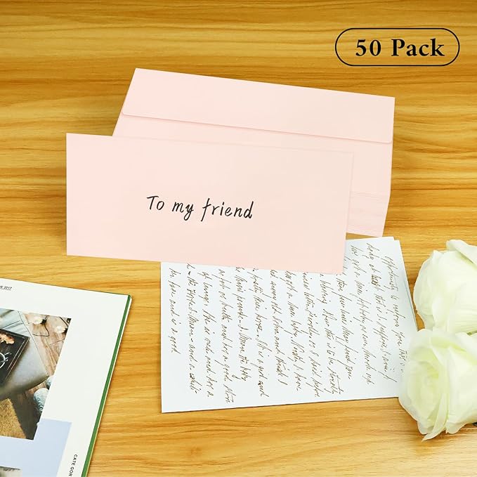 50 Pack #10 Business Envelopes, Blush Pink Standard Envelopes Self Seal, Letter Size Business Mailing Envelopes for Checks Invoices Statements Birthday Graduation Wedding, 4 1/8 x 9 1/2 Inch