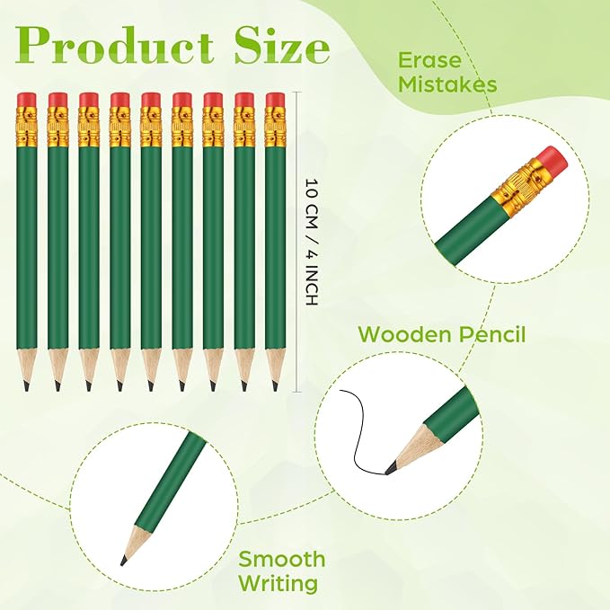 50 Pcs 4 Inch Mini Golf Pencils with Erasers Bulk Pack of Wooden Pencils for Parties Weddings School and Offices (Green)